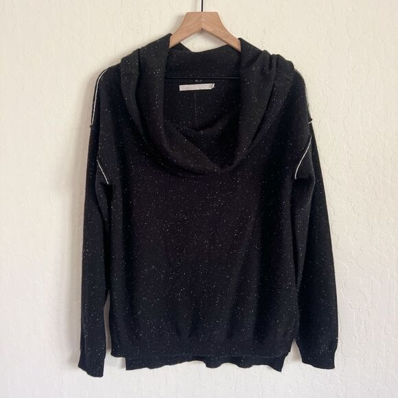 One Grey Day 100% Cashmere Cowl Neck Drop Shoulder Speckled Sweater Medium Black - Picture 1 of 7